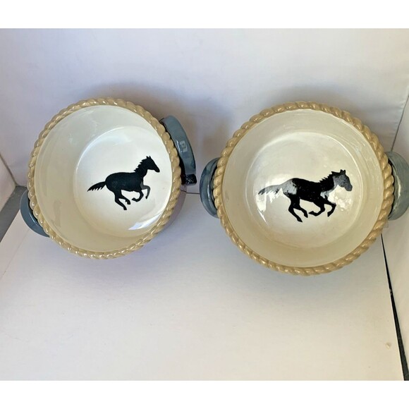 2 Sonoma Happy Trails handled Soup or Cereal Bowls Western Cowboy 2 .5" x 5 .5" - Picture 2 of 3